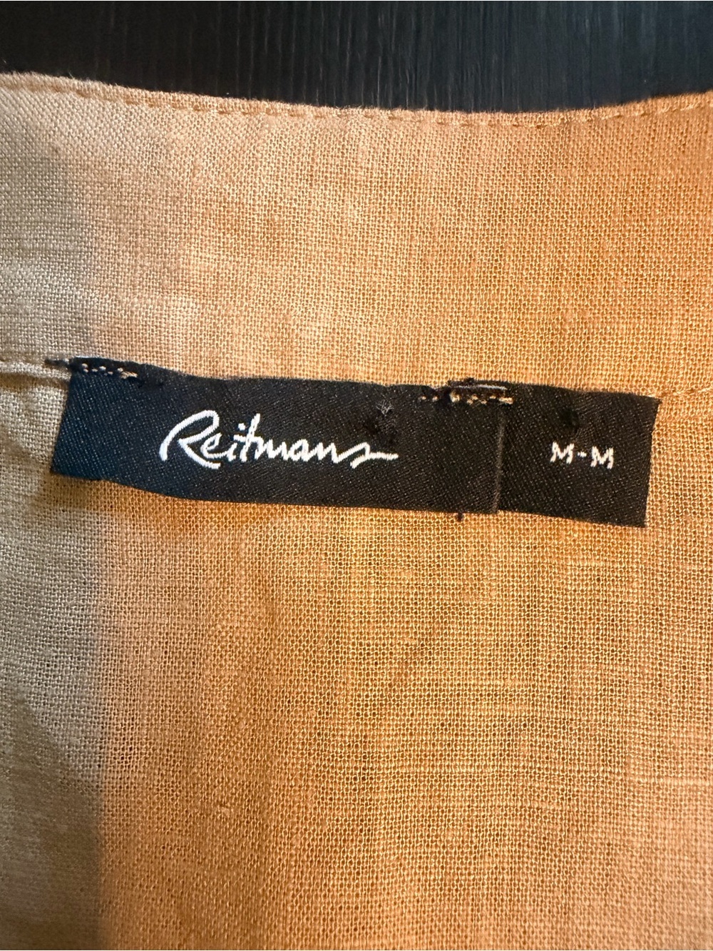 Reitman’s Linen Sleeveless Tan V-Neck Button Midi Dress with Waist Tie - Picture 7 of 10